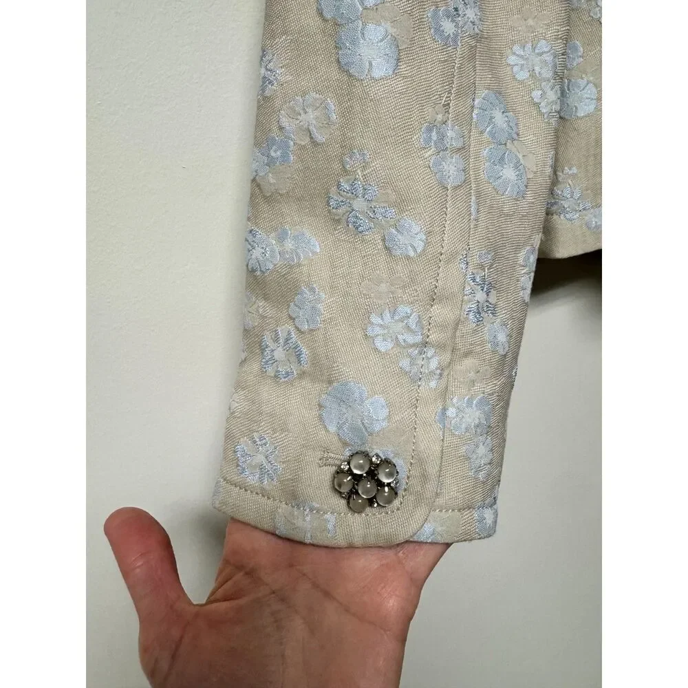VTG - BANANA REPUBLIC Tan/Blue Floral Jacquard Blazer, Sz 6